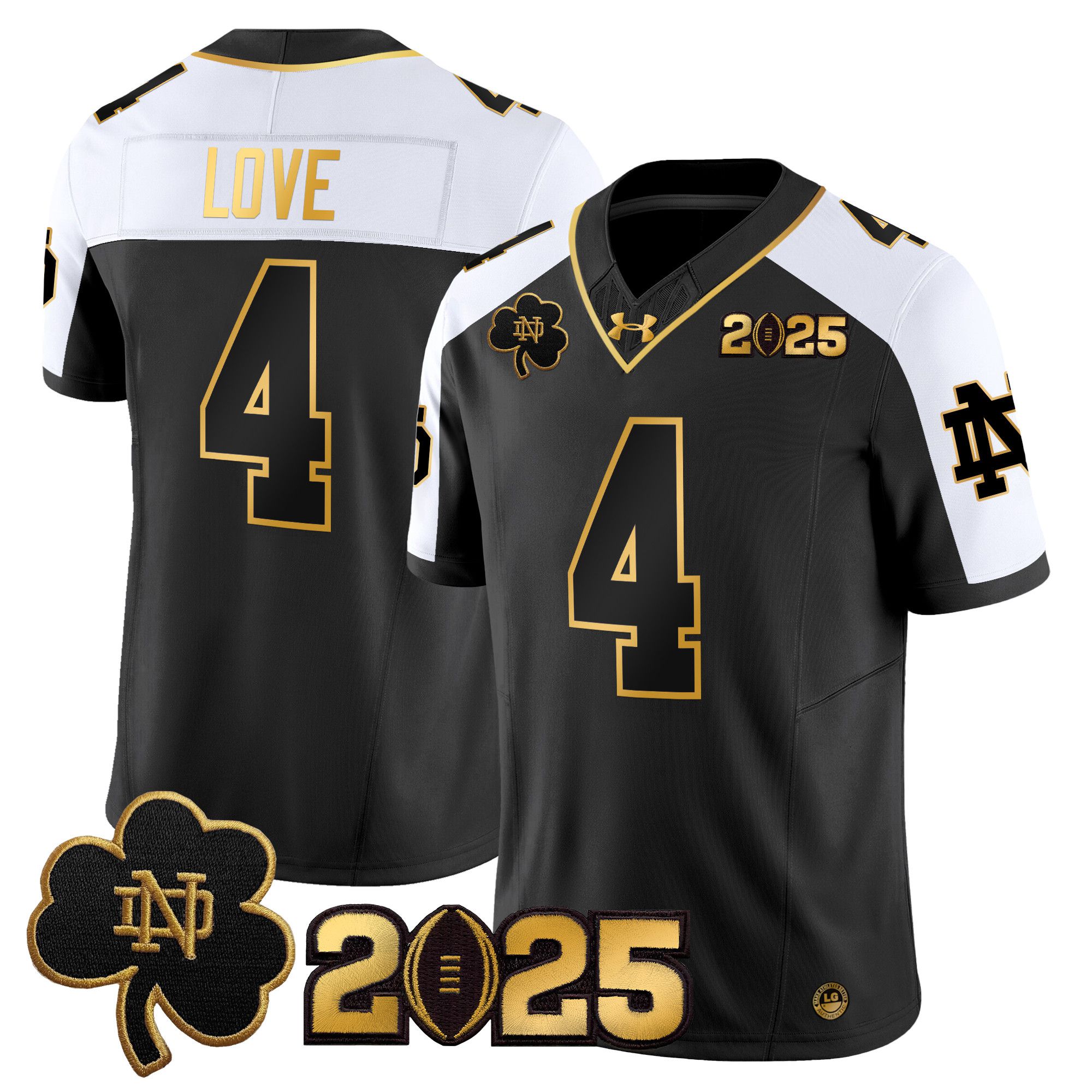 Men Notre Dame Fighting Irish #4 Love Black 2025 CFP Final Patch Gold Vapor Limited NCAA Jersey->ncaa teams->NCAA Jersey
